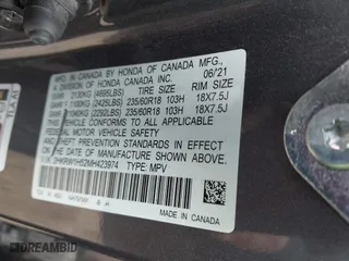 2021 Honda CR-V EX with VIN 2HKRW1H52MH423974, listed as a IAAI auction lot 41531576 with 89,438 mi miles. Bid and sale history available at carsss.com. Image 9.
