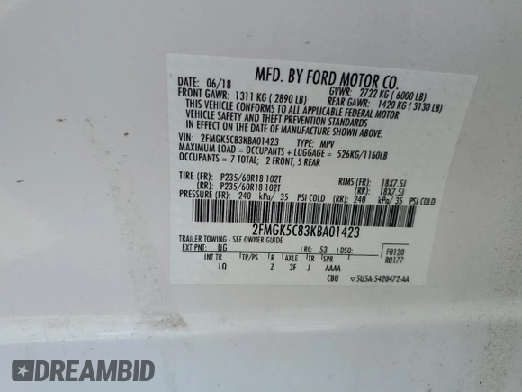 2019 Ford Flex SEL with VIN 2FMGK5C83KBA01423, listed as a Copart auction lot 51986795 with 46,847 mi miles and Salvage Title. Bid and sale history available at carsss.com. Image 15.