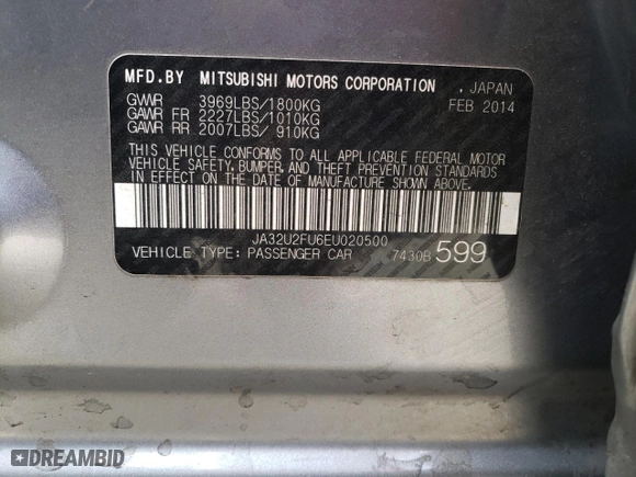 2014 Mitsubishi Lancer ES with VIN JA32U2FU6EU020500, listed as a Copart auction lot 42347555 with 119,083 mi miles and Salvage Title. Bid and sale history available at carsss.com. Image 12.