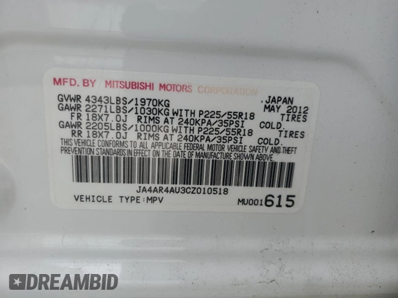 2012 Mitsubishi Outlander Sport SE with VIN JA4AR4AU3CZ010518, listed as a Copart auction lot 48380805 with 142,442 mi miles and Clean Title. Bid and sale history available at carsss.com. Image 13.