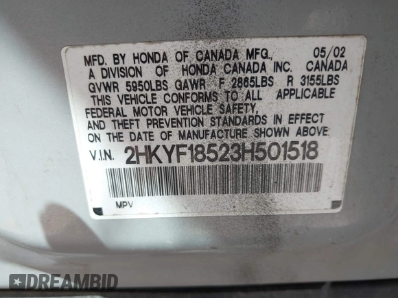 2003 Honda Pilot EX with VIN 2HKYF18523H501518, listed as a IAAI auction lot 41907387 with 234,473 mi miles and . Bid and sale history available at DreamBid. Image 9.