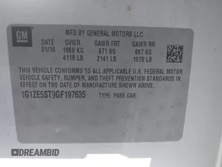 2016 Chevrolet Malibu LT with VIN 1G1ZE5ST9GF197635, listed as a IAAI auction lot 42015581 with 96,285 mi miles and . Bid and sale history available at DreamBid. Image 9.