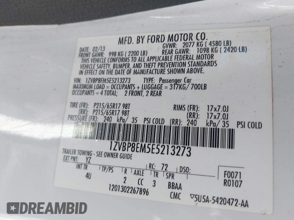 2014 Ford Mustang V6 z VIN 1ZVBP8EM5E5213273, wystawiony jako IAAI lot #41833081 z przebiegiem 123 857 mil mil oraz . Historia ofert i sprzedaży dostępna na DreamBid. Obrazek 9.