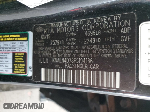 2015 Kia Cadenza Premium with VIN KNALN4D78F5194136, listed as a Copart auction lot 78073904 with 108,487 mi miles and Clean Title. Bid and sale history available at carsss.com. Image 12.