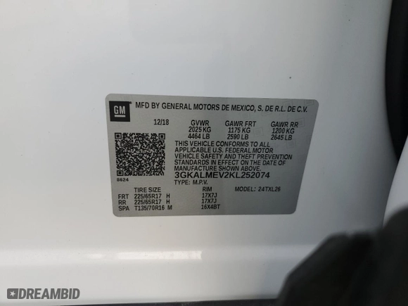 2019 GMC Terrain SLE with VIN 3GKALMEV2KL252074, listed as a Copart auction lot 43390035 with 29,440 mi miles and Salvage Title. Bid and sale history available at carsss.com. Image 13.