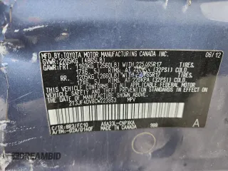 2012 Toyota RAV4 with VIN 2T3JF4DV8CW223953, listed as a Copart auction lot 65202255 with 189,097 mi miles and Non repairable. Bid and sale history available at DreamBid. Image 12.