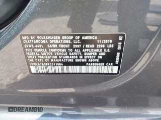 2019 Volkswagen Passat 2.0T Wolfsburg Edition with VIN 1VWLA7A35KC011084, listed as a IAAI auction lot 40385111 with 81,119 mi miles. Bid and sale history available at carsss.com. Image 9.