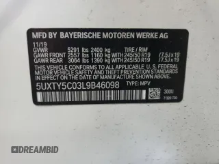 2020 BMW X3 xDrive30i with VIN 5UXTY5C03L9B46098, listed as a Copart auction lot 50985655 with 44,268 mi miles and Salvage Title. Bid and sale history available at DreamBid. Image 14.