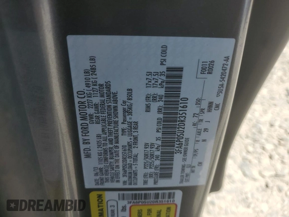 2013 Ford Fusion Titanium with VIN 3FA6P0SU2DR351610, listed as a Copart auction lot 63422525 with 198,741 mi miles and Salvage title. Bid and sale history available at DreamBid. Image 12.