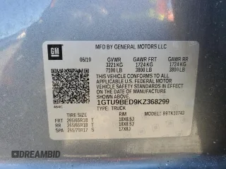 2019 GMC Sierra 1500 SLE z VIN 1GTU9BED9KZ368299, wystawiony jako Copart lot #88515495 z przebiegiem Nie podano mil oraz Szkoda całkowita • Salvage title. Historia ofert i sprzedaży dostępna na DreamBid. Obrazek 13.