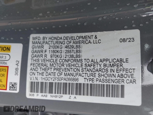 2023 Honda Accord Sport с VIN 1HGCY2F50PA066896, выставлен на аукционе IAAI как лот 42322447 с пробегом 19 806 миль миль и . История ставок и продаж доступна на DreamBid. Изображение 9.