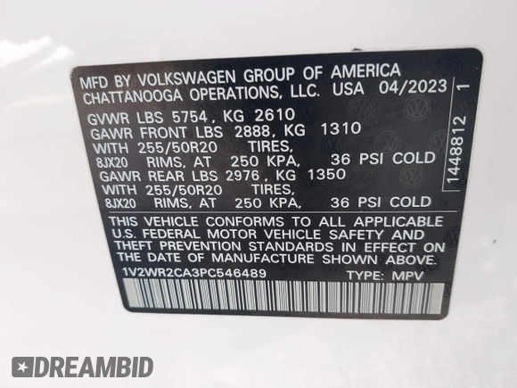 2023 Volkswagen Atlas SE с VIN 1V2WR2CA3PC546489, выставлен на аукционе IAAI как лот 40277996 с пробегом 22 459 миль миль и . История ставок и продаж доступна на DreamBid. Изображение 9.