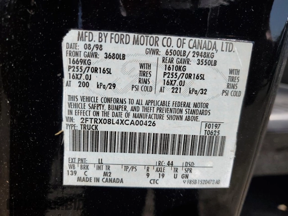 1999 Ford F-150 XL с VIN 2FTRX08L4XCA00426, выставлен на аукционе Copart как лот 68354464 с пробегом 157 539 миль миль и Списание • Salvage title. История ставок и продаж доступна на DreamBid. Изображение 13.