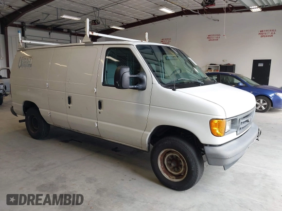 2007 Ford Econoline Cargo Commercial with VIN 1FTNE14W97DB44158, listed as a IAAI auction lot 41402131 with 335,266 mi miles and . Bid and sale history available at DreamBid. Image 1.