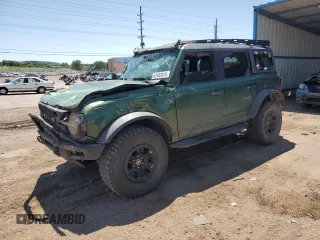 2022 Ford Bronco с VIN 1FMEE5DP0NLA72491, выставлен на аукционе Copart как лот 62482815 с пробегом 80 184 миль миль и Списание • Salvage title. История ставок и продаж доступна на DreamBid. Изображение 1.