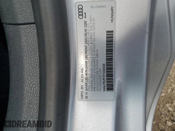 2015 Audi A3 with VIN WAU7FLFF1F1032028, listed as a Copart auction lot 66086475 with 108,326 mi miles and Clean title. Bid and sale history available at DreamBid. Image 12.