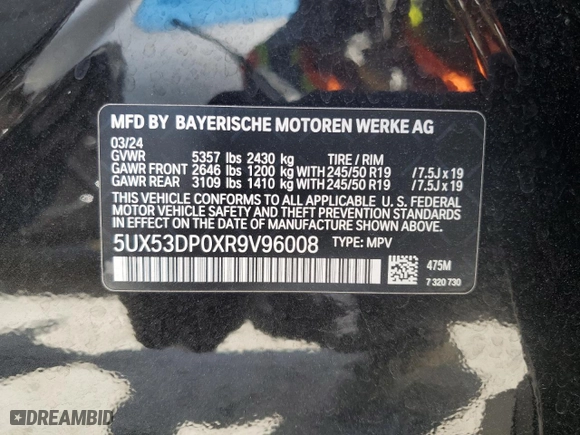 2024 BMW X3 xDrive30i with VIN 5UX53DP0XR9V96008, listed as a Copart auction lot 46661095 with 4,770 mi miles and Salvage Title. Bid and sale history available at carsss.com. Image 13.