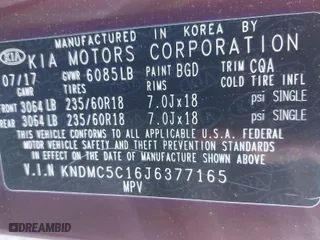 2018 Kia Sedona EX with VIN KNDMC5C16J6377165, listed as a IAAI auction lot 41745683 with 129,429 mi miles. Bid and sale history available at carsss.com. Image 9.