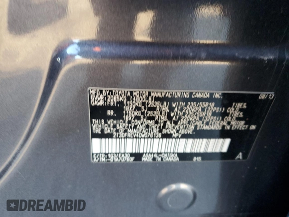 2013 Toyota RAV4 Limited with VIN 2T3DFREV4DW076136, listed as a Copart auction lot 86058974 with 79,086 mi miles and Non Repairable. Bid and sale history available at carsss.com. Image 12.