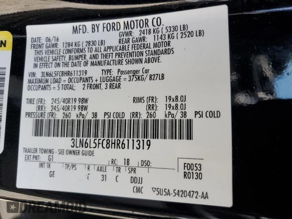 2017 Lincoln MKZ Reserve with VIN 3LN6L5FC8HR611319, listed as a Copart auction lot 47242005 with 74,642 mi miles and Salvage title. Bid and sale history available at DreamBid. Image 14.
