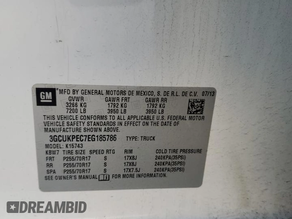 2014 Chevrolet Silverado 1500 Work Truck with VIN 3GCUKPEC7EG185786, listed as a Copart auction lot 42301265 with 371,042 mi miles and Salvage Title. Bid and sale history available at carsss.com. Image 14.