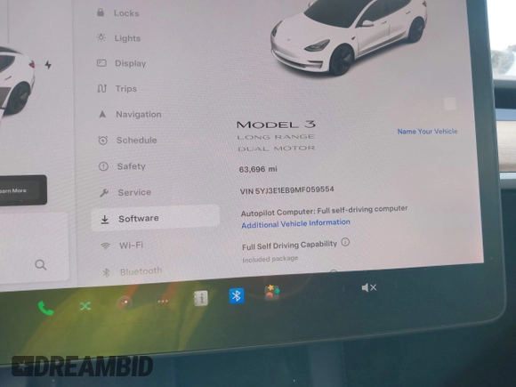2021 Tesla Model 3 Long Range with VIN 5YJ3E1EB9MF059554, listed as a IAAI auction lot 41231520 with 63,696 mi miles and . Bid and sale history available at DreamBid. Image 7.