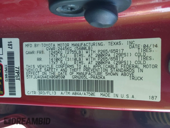 2014 Toyota Tacoma PreRunner with VIN 5TFJU4GN4EX060590, listed as a IAAI auction lot 41258506 with 137,939 mi miles. Bid and sale history available at carsss.com. Image 9.