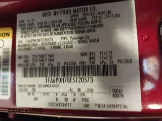 2015 Ford Fusion SE z VIN 1FA6P0H78F5120573, wystawiony jako IAAI lot #42201135 z przebiegiem 134 490 mil mil oraz . Historia ofert i sprzedaży dostępna na DreamBid. Obrazek 9.