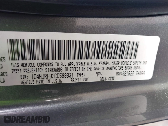 2012 Jeep Patriot Latitude with VIN 1C4NJRFB3CD599831, listed as a IAAI auction lot 41627914 with 135,534 mi miles and . Bid and sale history available at carsss.com. Image 9.