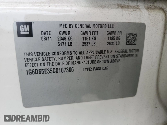 2012 Cadillac CTS Premium with VIN 1G6DS5E35C0107306, listed as a Copart auction lot 57486615 with 149,012 mi miles and Salvage title. Bid and sale history available at DreamBid. Image 12.