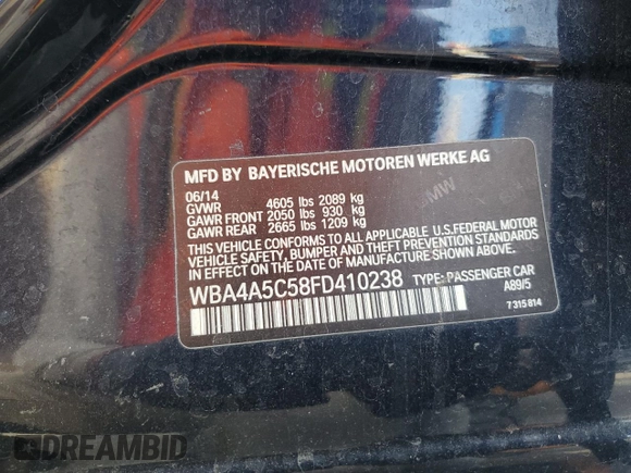 2015 BMW 4 Series 428i with VIN WBA4A5C58FD410238, listed as a Copart auction lot 64626494 with 72,263 mi miles and Salvage Title. Bid and sale history available at DreamBid. Image 15.