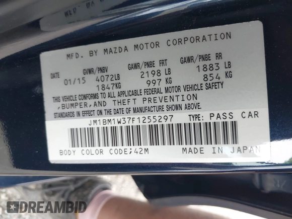 2015 Mazda 3 S Grand Touring with VIN JM1BM1W37F1255297, listed as a IAAI auction lot 41836467 with 145,361 mi miles and . Bid and sale history available at DreamBid. Image 8.