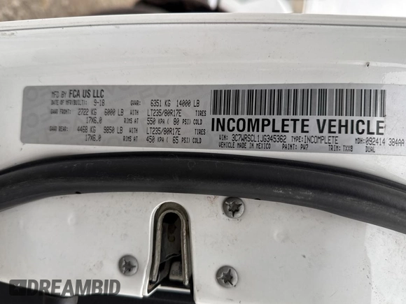2018 Ram 3500 Tradesman with VIN 3C7WRSCL1JG345362, listed as a Copart auction lot 85365904 with 189,625 mi miles and Clean Title. Bid and sale history available at carsss.com. Image 10.