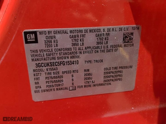 2015 Chevrolet Silverado 1500 LTZ with VIN 3GCUKSEC5FG153410, listed as a Copart auction lot 62053294 with 215,180 mi miles and Salvage Title. Bid and sale history available at carsss.com. Image 12.