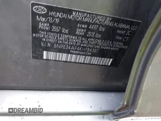 2019 Hyundai Sonata SEL with VIN 5NPE34AF4KH784387, listed as a IAAI auction lot 41882760 with 74,336 mi miles and . Bid and sale history available at DreamBid. Image 9.