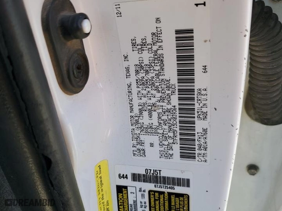2012 Toyota Tundra 2WD Truck with VIN 5TFRM5F15CX039364, listed as a Copart auction lot 44639865 with 0 mi miles and Salvage Title. Bid and sale history available at carsss.com. Image 14.