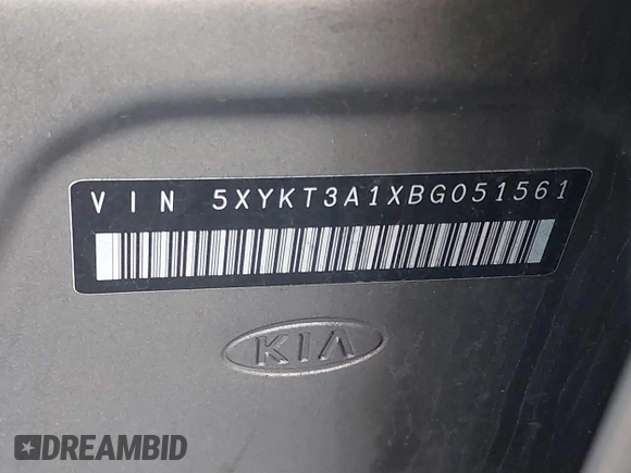 2011 Kia Sorento LX with VIN 5XYKT3A1XBG051561, listed as a IAAI auction lot 41749152 with 244,793 mi miles. Bid and sale history available at carsss.com. Image 9.