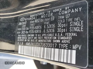 2007 Hyundai Tucson SE with VIN KM8JN12DX7U633017, listed as a Copart auction lot 77671904 with 257,367 mi miles and Clean Title. Bid and sale history available at carsss.com. Image 12.