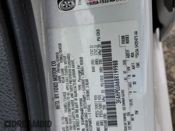 2011 Ford Fusion SEL with VIN 3FAHP0JA6BR199988, listed as a Copart auction lot 54770005 with 168,659 mi miles and Non Repairable. Bid and sale history available at carsss.com. Image 12.