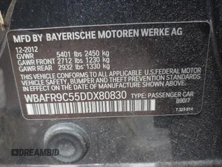 2013 BMW 5 Series 550i with VIN WBAFR9C55DDX80830, listed as a IAAI auction lot 41918926 with 141,544 mi miles and . Bid and sale history available at carsss.com. Image 9.