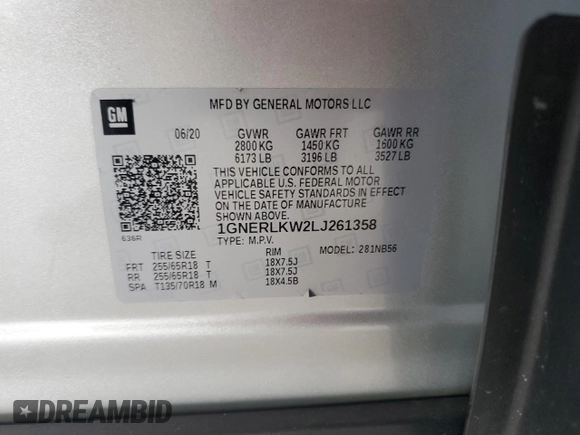 2020 Chevrolet Traverse LS with VIN 1GNERLKW2LJ261358, listed as a Copart auction lot 77149434 with 49,183 mi miles and Non Repairable. Bid and sale history available at carsss.com. Image 15.