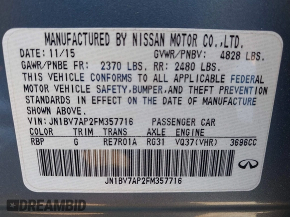 2015 Infiniti Q50 z VIN JN1BV7AP2FM357716, wystawiony jako IAAI lot #42504273 z przebiegiem 74 608 mil mil oraz . Historia ofert i sprzedaży dostępna na DreamBid. Obrazek 9.