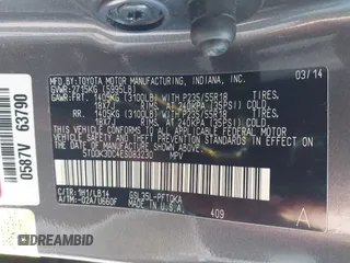 2014 Toyota Sienna Ltd with VIN 5TDDK3DC4ES083230, listed as a IAAI auction lot 41751843 with 184,501 mi miles. Bid and sale history available at carsss.com. Image 9.