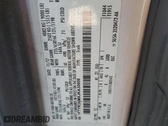 2018 Ford Transit Cargo with VIN 1FTYR3XMXJKA30809, listed as a Copart auction lot 48907745 with 162,936 mi miles and Salvage Title. Bid and sale history available at DreamBid. Image 13.