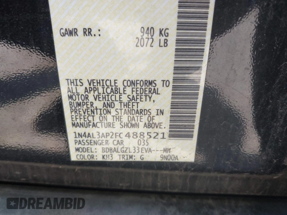 2015 Nissan Altima 2.5 SV with VIN 1N4AL3AP2FC488521, listed as a IAAI auction lot 42156706 with 172,687 mi miles. Bid and sale history available at carsss.com. Image 9.