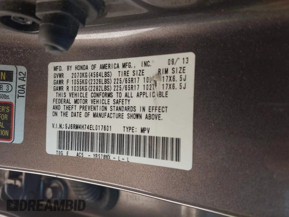 2014 Honda CR-V EX-L with VIN 5J6RM4H74EL017601, listed as a IAAI auction lot 41480716 with 187,685 mi miles. Bid and sale history available at carsss.com. Image 9.