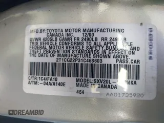 2001 Toyota Solara SE z VIN 2T1CG22P31C468603, wystawiony jako IAAI lot #41299371 z przebiegiem 185 592 mil mil oraz . Historia ofert i sprzedaży dostępna na DreamBid. Obrazek 9.
