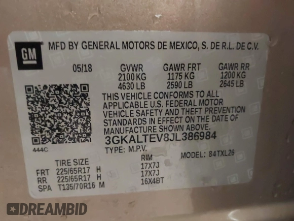 2018 GMC Terrain SLE z VIN 3GKALTEV8JL386984, wystawiony jako IAAI lot #41815320 z przebiegiem 67 230 mil mil oraz . Historia ofert i sprzedaży dostępna na DreamBid. Obrazek 9.