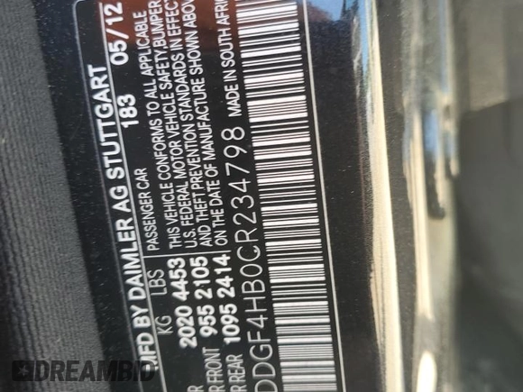 2012 Mercedes-Benz C 250 Sport with VIN WDDGF4HB0CR234798, listed as a Copart auction lot 53260695 with 91,731 mi miles and Salvage Title. Bid and sale history available at DreamBid. Image 12.