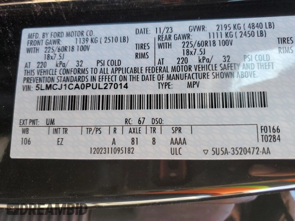 2023 Lincoln Corsair Standard z VIN 5LMCJ1CA0PUL27014, wystawiony jako Copart lot #86343814 z przebiegiem 9 712 mil mil oraz Szkoda całkowita • Salvage title. Historia ofert i sprzedaży dostępna na DreamBid. Obrazek 14.